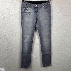 New Look Gray Skinny Moto Zip Jeans Tall UK Sz 12 US Sz 8